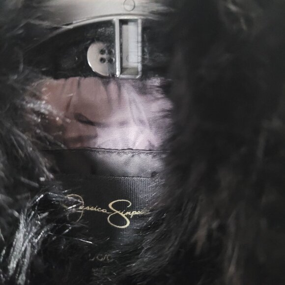 Jessica Simpson Black Faux Fur Collar Textured Womens Coat L - Picture 6 of 16